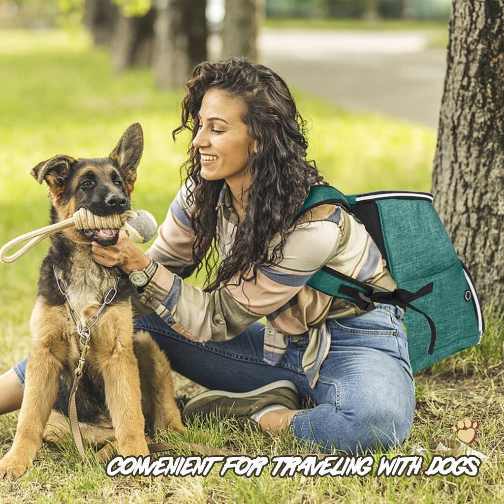 BAGLHER丨Dog Travel Bag Backpack, Airline Approved Pet Supplies Backpack, Dog Travel Bag with 2 Silicone Collapsible Bowls and 2 Food Baskets Green