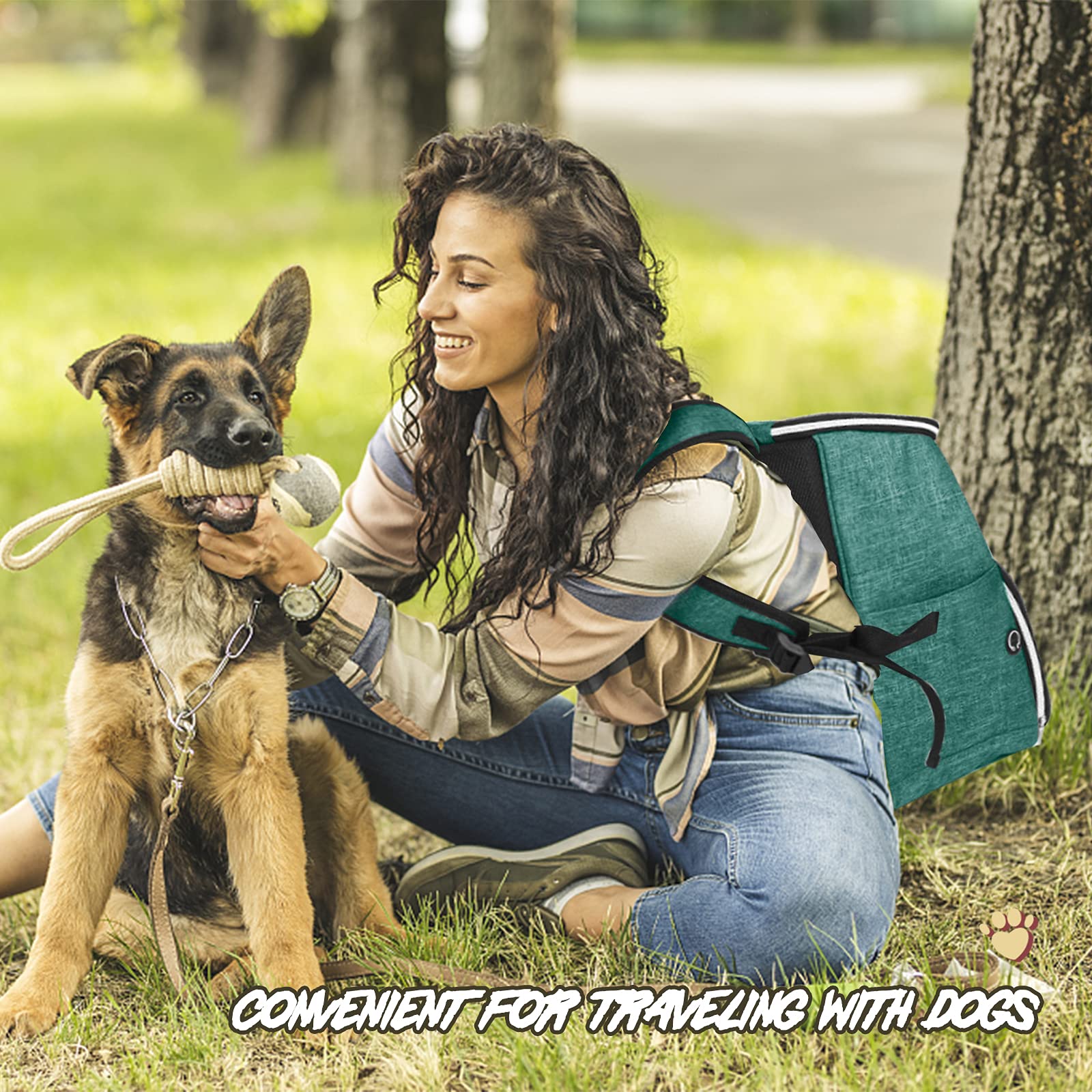 BAGLHER丨Dog Travel Bag Backpack, Airline Approved Pet Supplies Backpack, Dog Travel Bag with 2 Silicone Collapsible Bowls and 2 Food Baskets Green