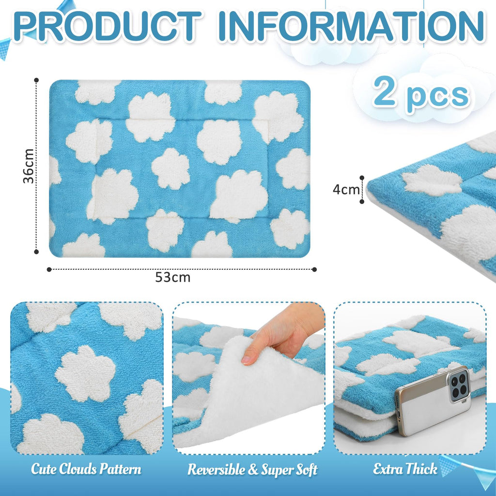 VitalCozy 2 Pack Self Warming Cat Mat Self Heating Pad Bed Reversible Machine Washable Reflects Body Heat Warm Thermal Pet Pad Crate Blanket for Feral and Indoor Cat (Blue, White,21" X 14",Clouds)