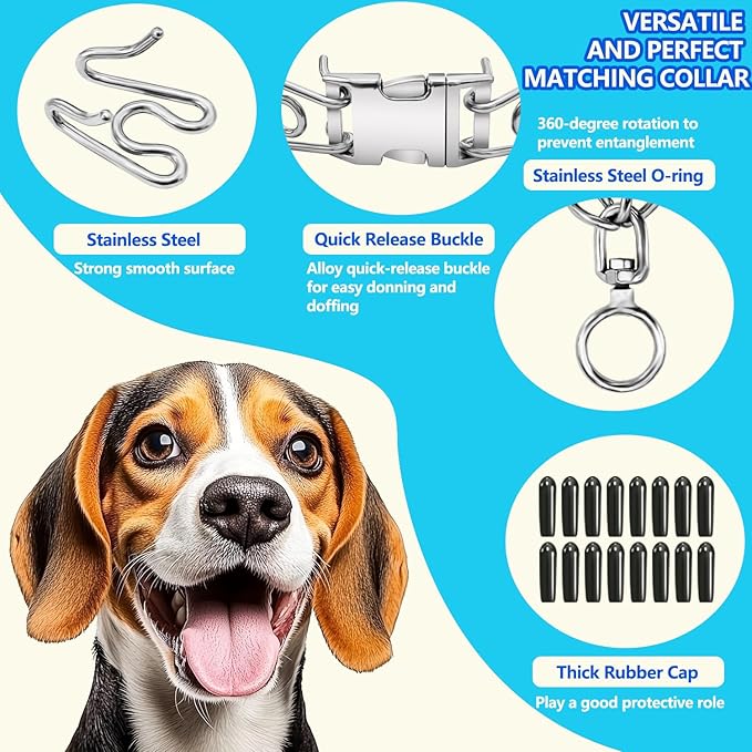 Anti-Tangle Collar, Stainless Steel Dog Collar with Quick-Release Buckle, Adjustable for Small, Medium and Large Dogs (L-3.5mm)