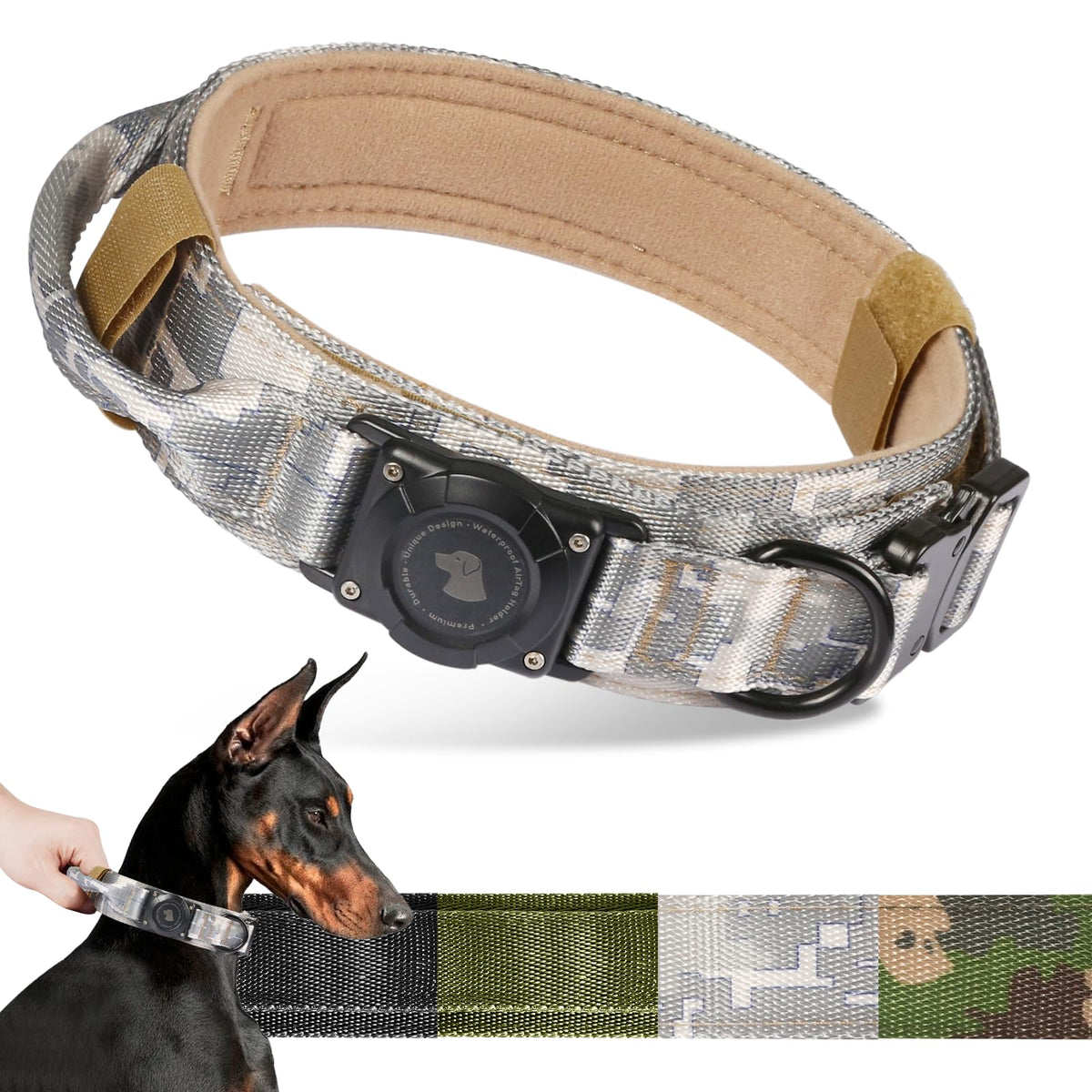 2026 Upgrade Waterproof Tactical AirTag Dog Collar, Built in AirTag Holder