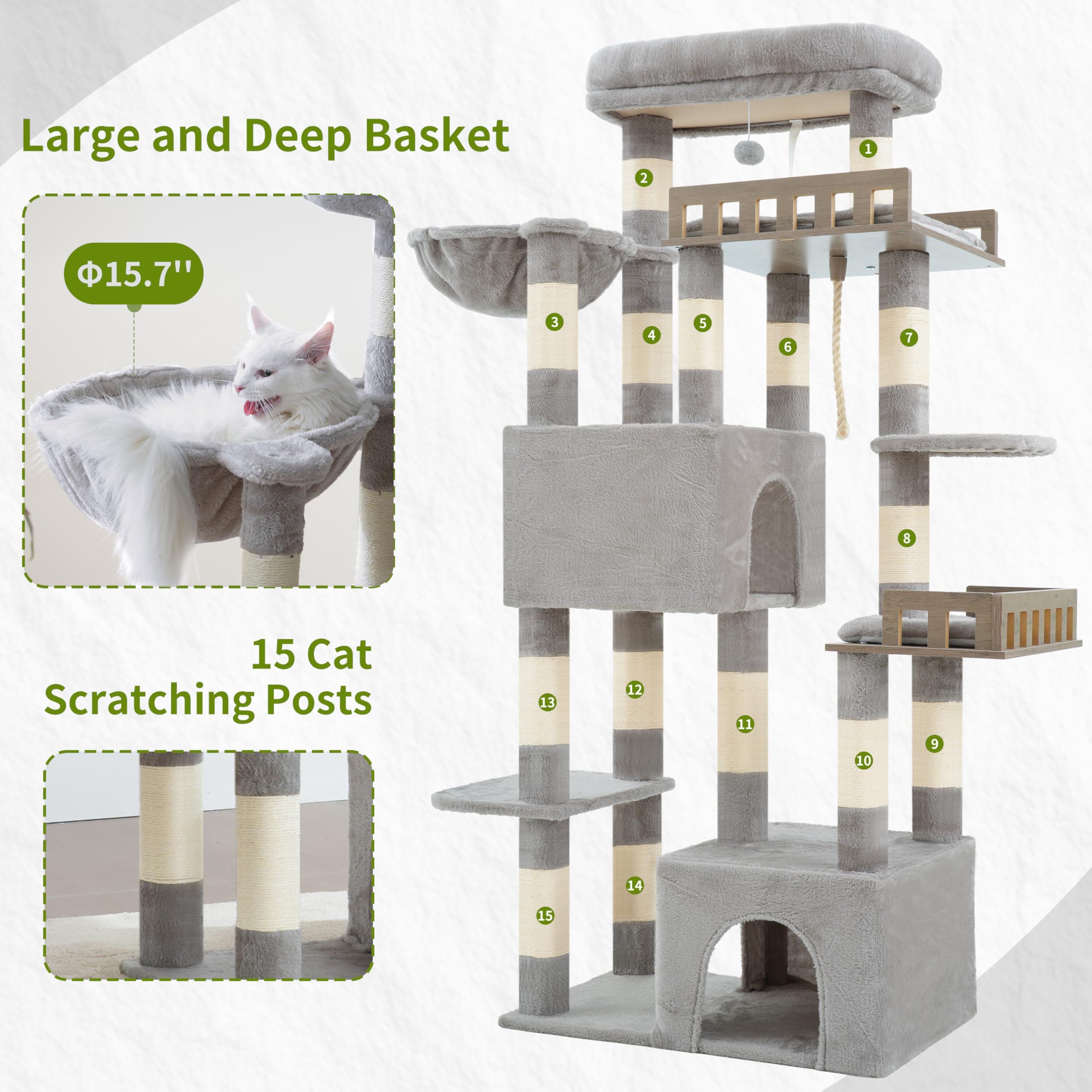 Gitelsnour Maine Coon Cat Tree, Heavy Duty Cat Tower for 20 lbs+, GCT033W