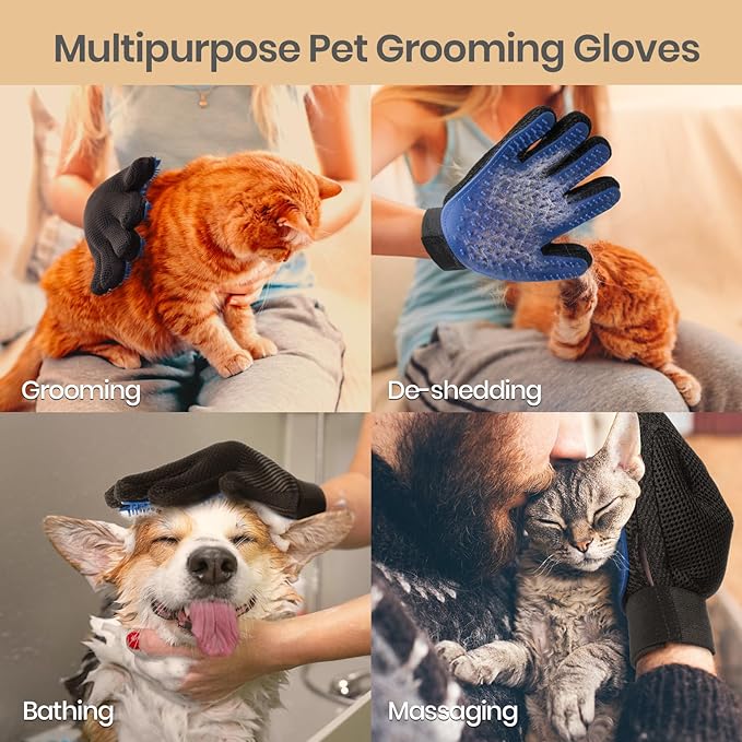 Pet Hair Removal Glove with 255 Silicone Tips for Dogs & Cats, Right Blue