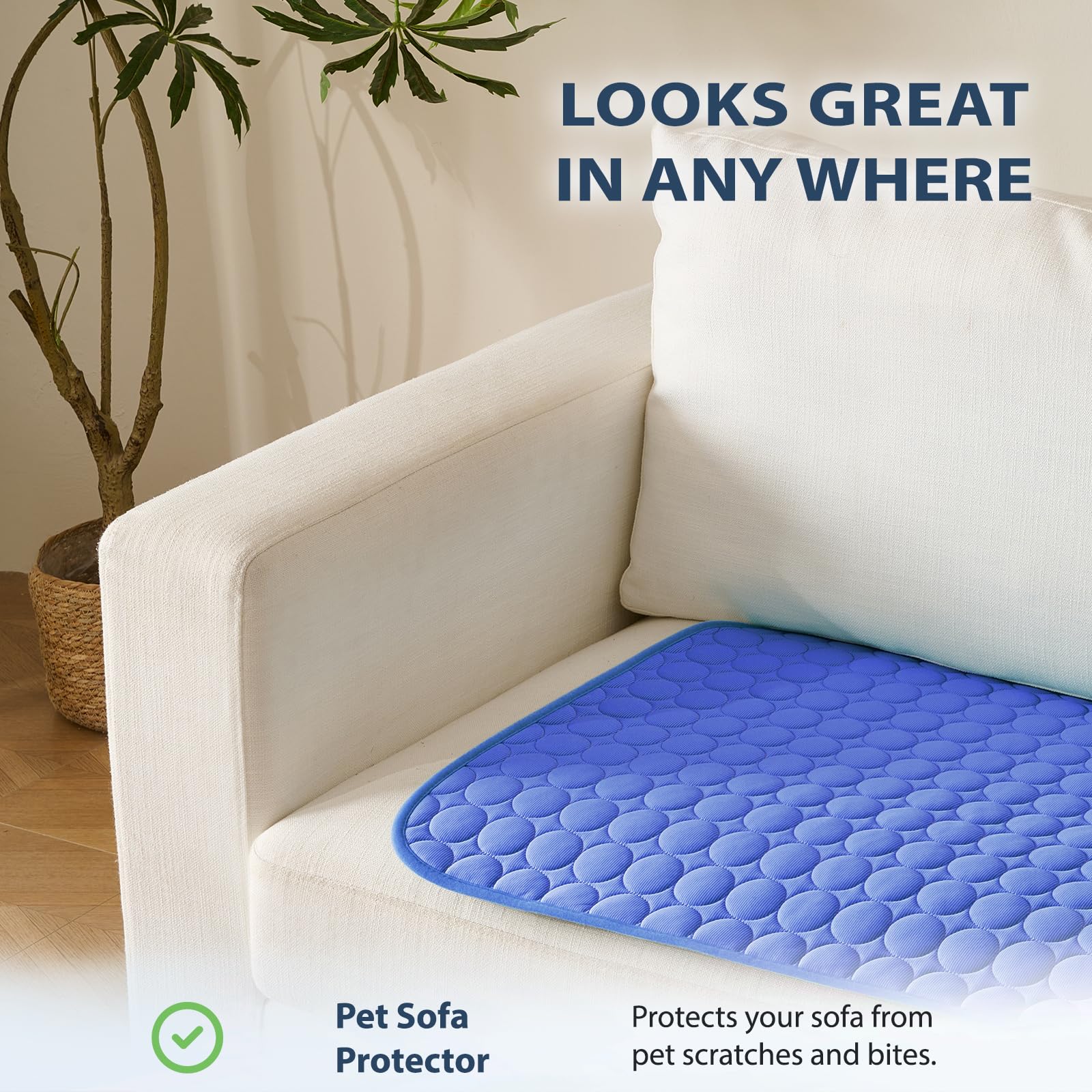 MICROCOSMOS Summer Cooling Mat & Sleeping Pad- Water Absorption Top, Easy Carry, EZ Clean, Materials Safe. Keep Cooling for Pets, Kids and Adults.(Navy Blue, 40" x 28")