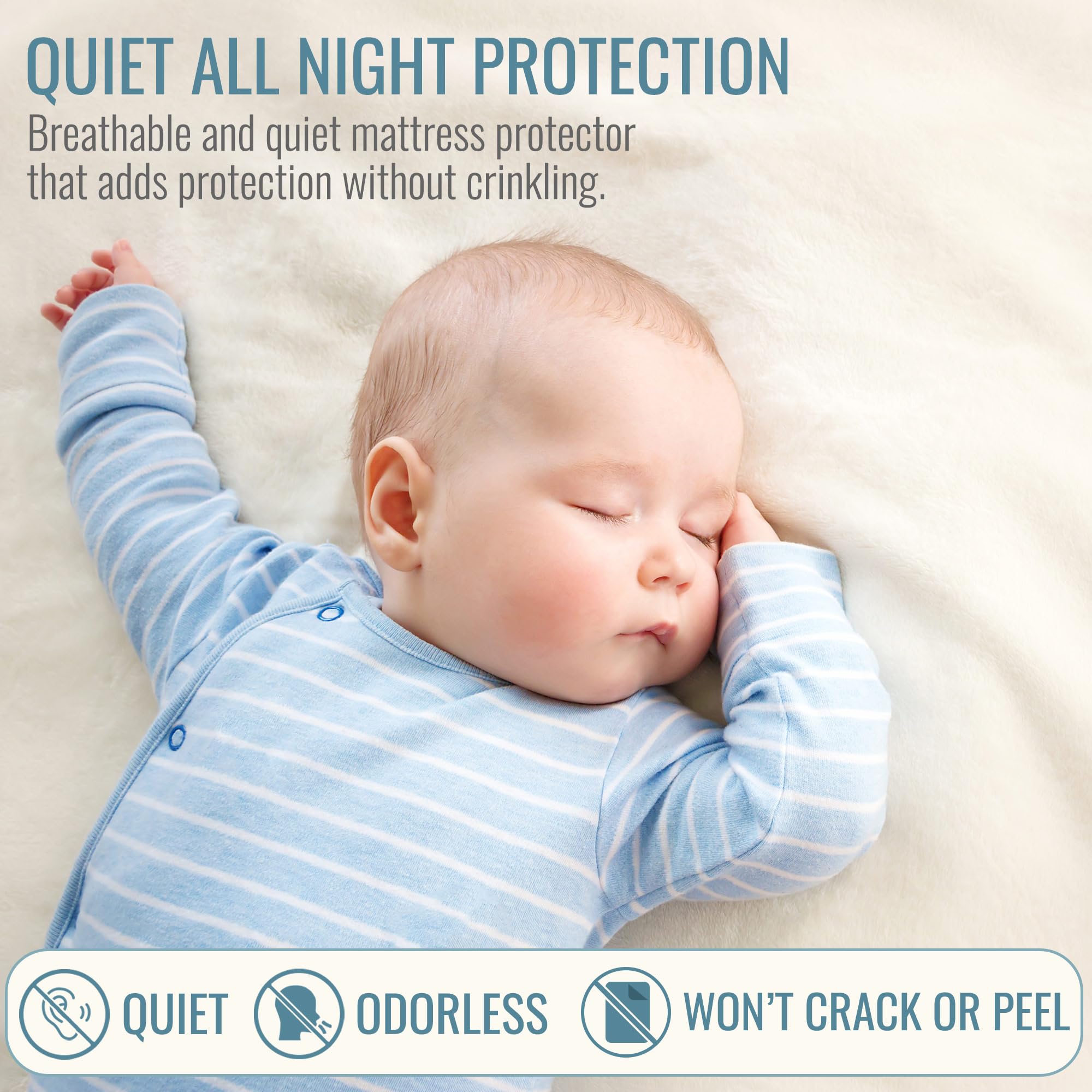 DMI Queen Size Waterproof Mattress Protector - Fitted, Noiseless Mattress Cover, Soft and Breathable, 60" x 80"x 15", White