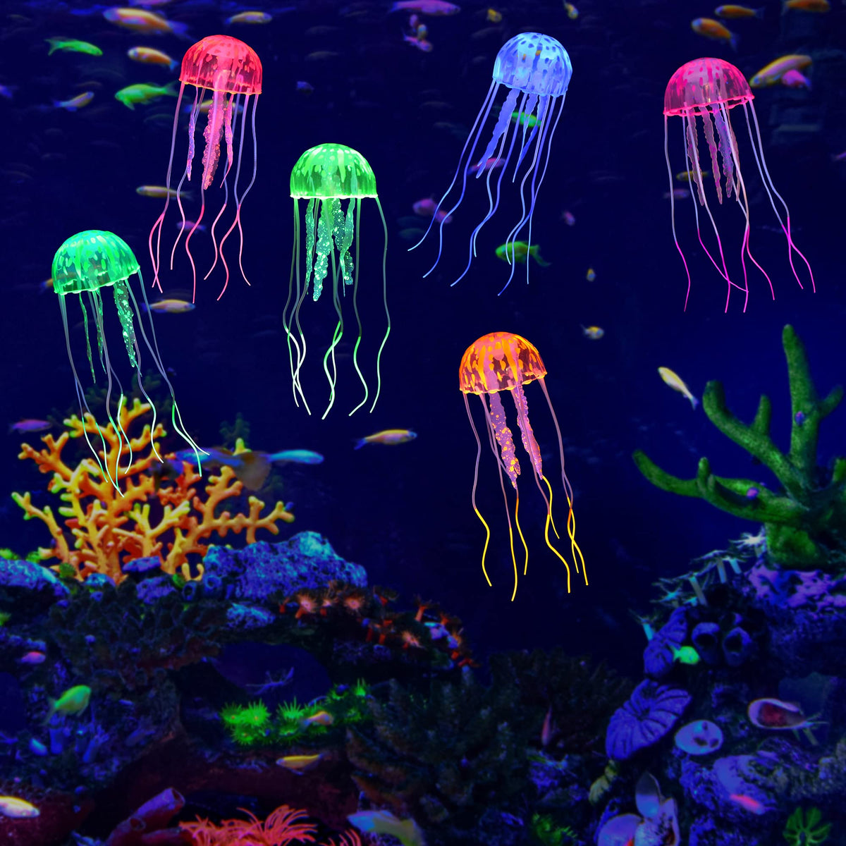 Lpraer 4 Pack Glow Aquarium Decorations Branch Coral Reef Mushroom Seaweed Simulation Glow Plant Glowing Effect Silicone for Fish Tank Decorations
