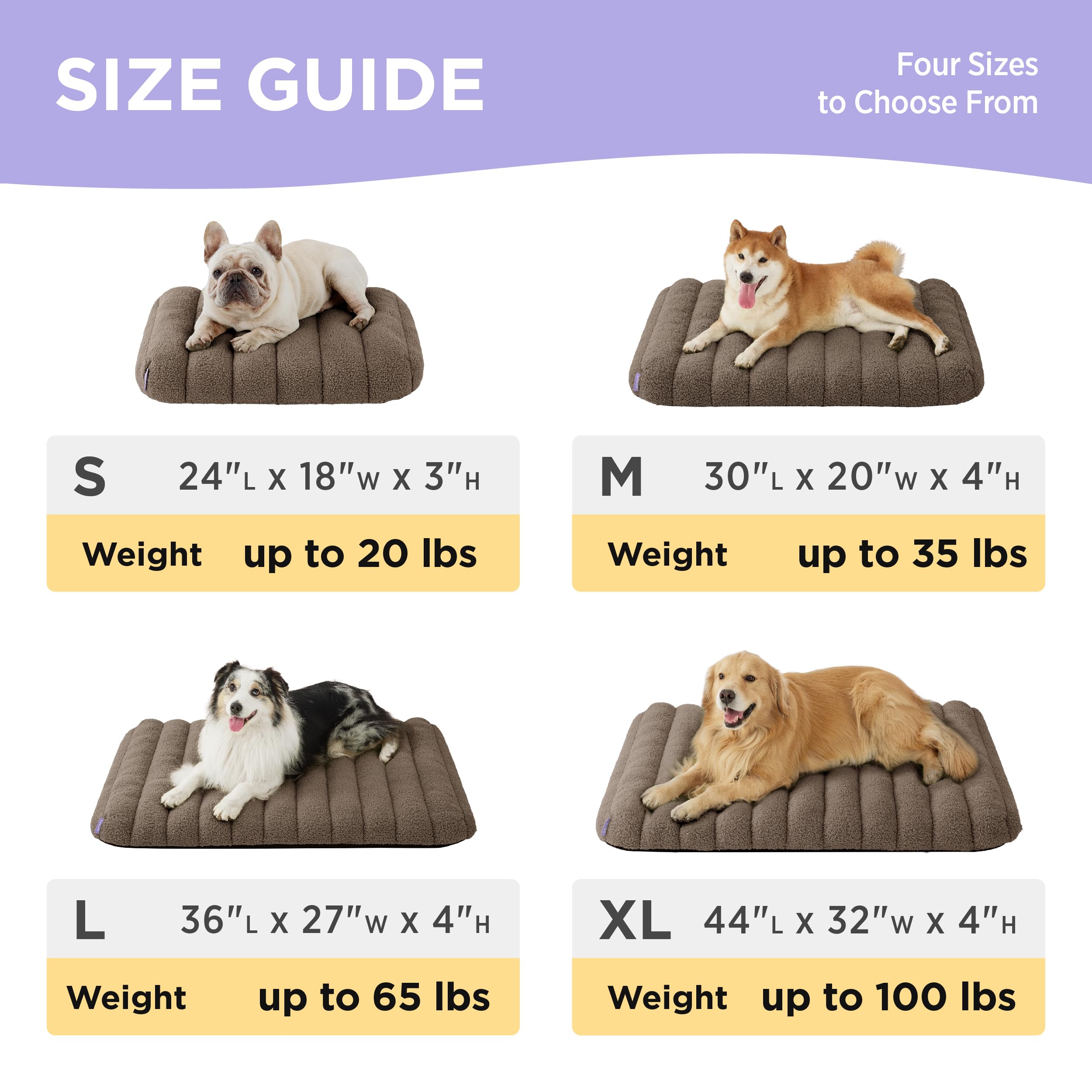 LE SURE Cute Orthopedic Dog Bed Medium Size Dog, Waterproof Chic Flat Pet Beds with Removable Washable Cover, Fuzzy Thick Egg Crate Foam Pet Mat for Indoor Use (30" x 20", Brown)