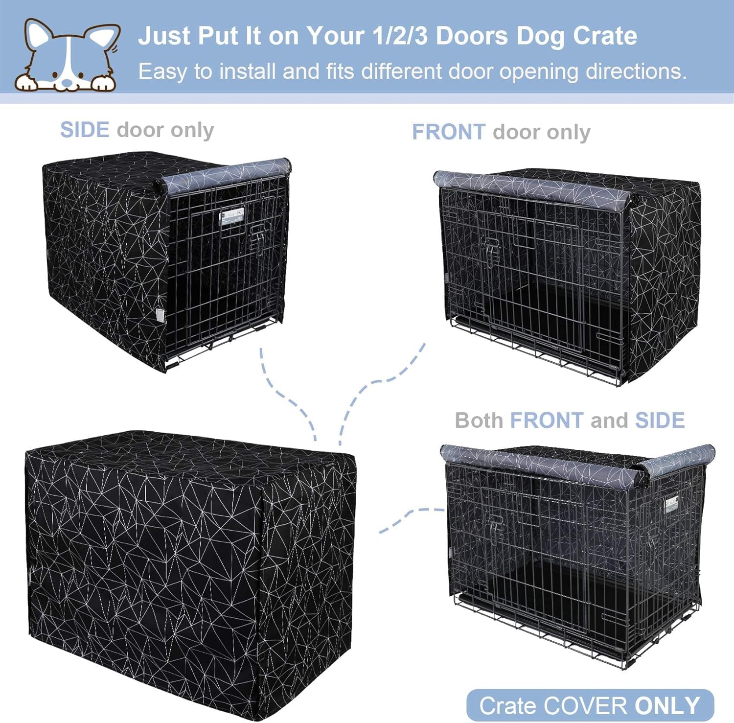 Explore Land Pattern Dog Crate Cover for 18 Inches Wire Cage, Heavy-Duty Polyester 1 2 3 Doors Standard Metal Pet Kennel Enclosure (Brief Polygonal)