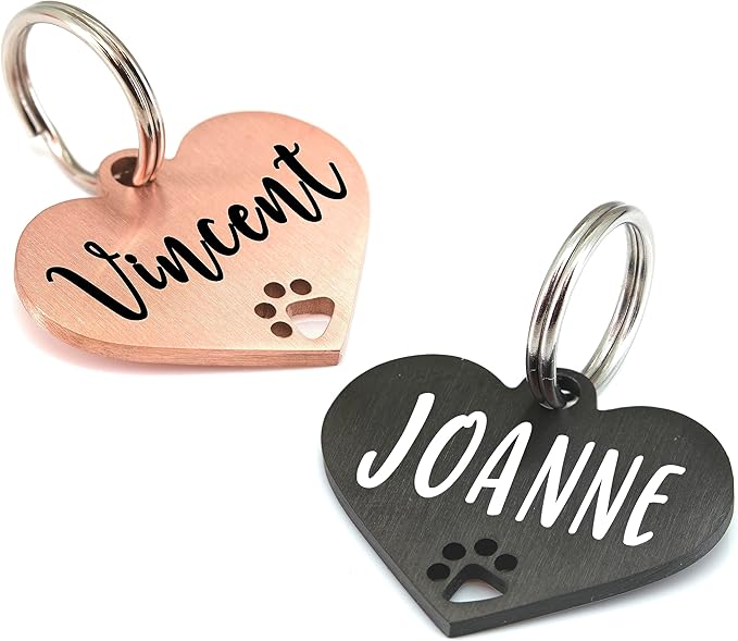Ultra Joys Dog Tags Personalized for Pets - Hollow Paw Custom Pet ID Tag - Engraved Dog Tag for Small, Large Dogs - Small Heart in Black