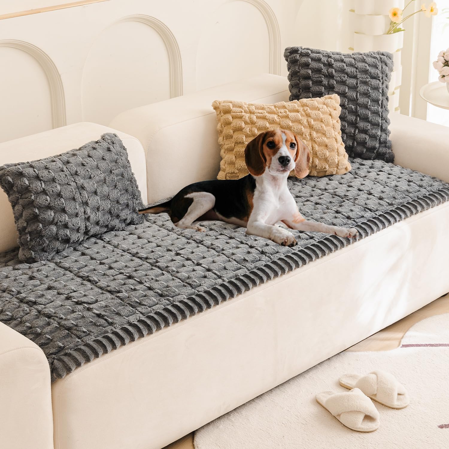 Tiwwie Couch Cover for Dogs Fuzzy Sofa Covers for Pet, Non Slip Sofas Pad