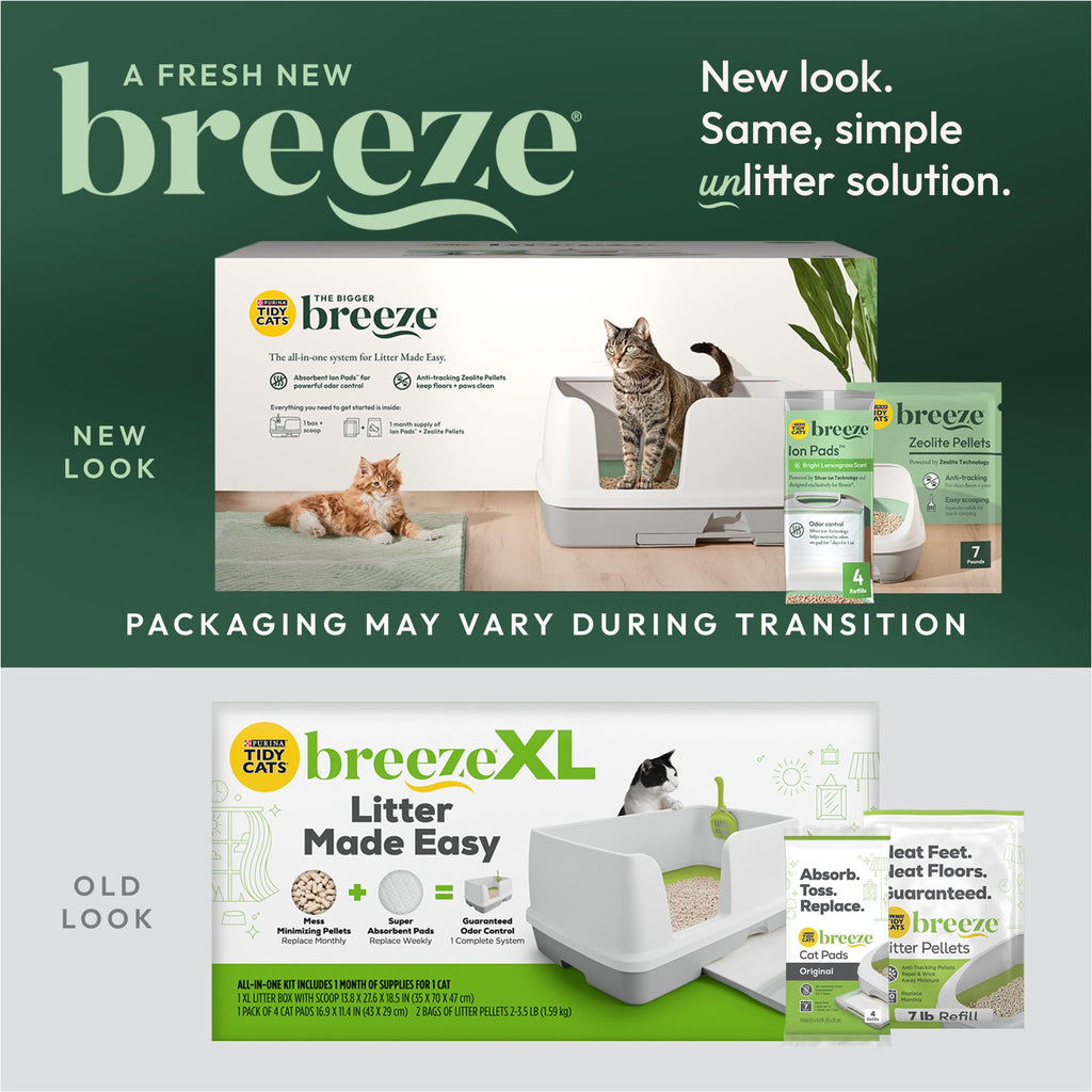 Purina Tidy Cats Breeze Litter Box System Kit with Pellet Cat Litter, XL Litter Box and Litter Box Pads