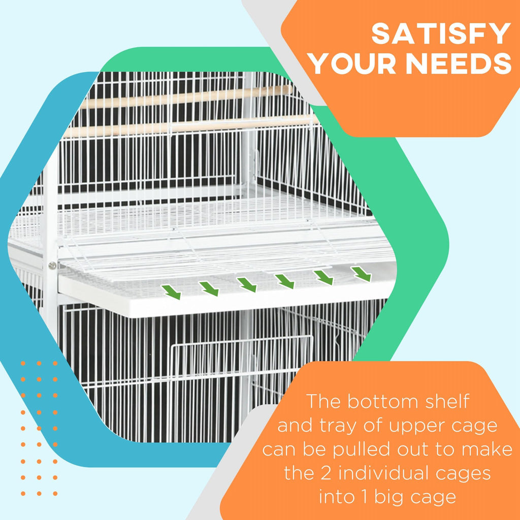 PawHut Wrought Metal Bird Cage Feeder with Rolling Stand Doors 67" H White