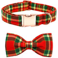 Bobo Rainbow Dog Collar - Christmas Red Plaid Dog Collars Bowtie Gift Soft Bow Collar with Bow Adjustable Metal Buckle Pet Collar for Medium Dogs