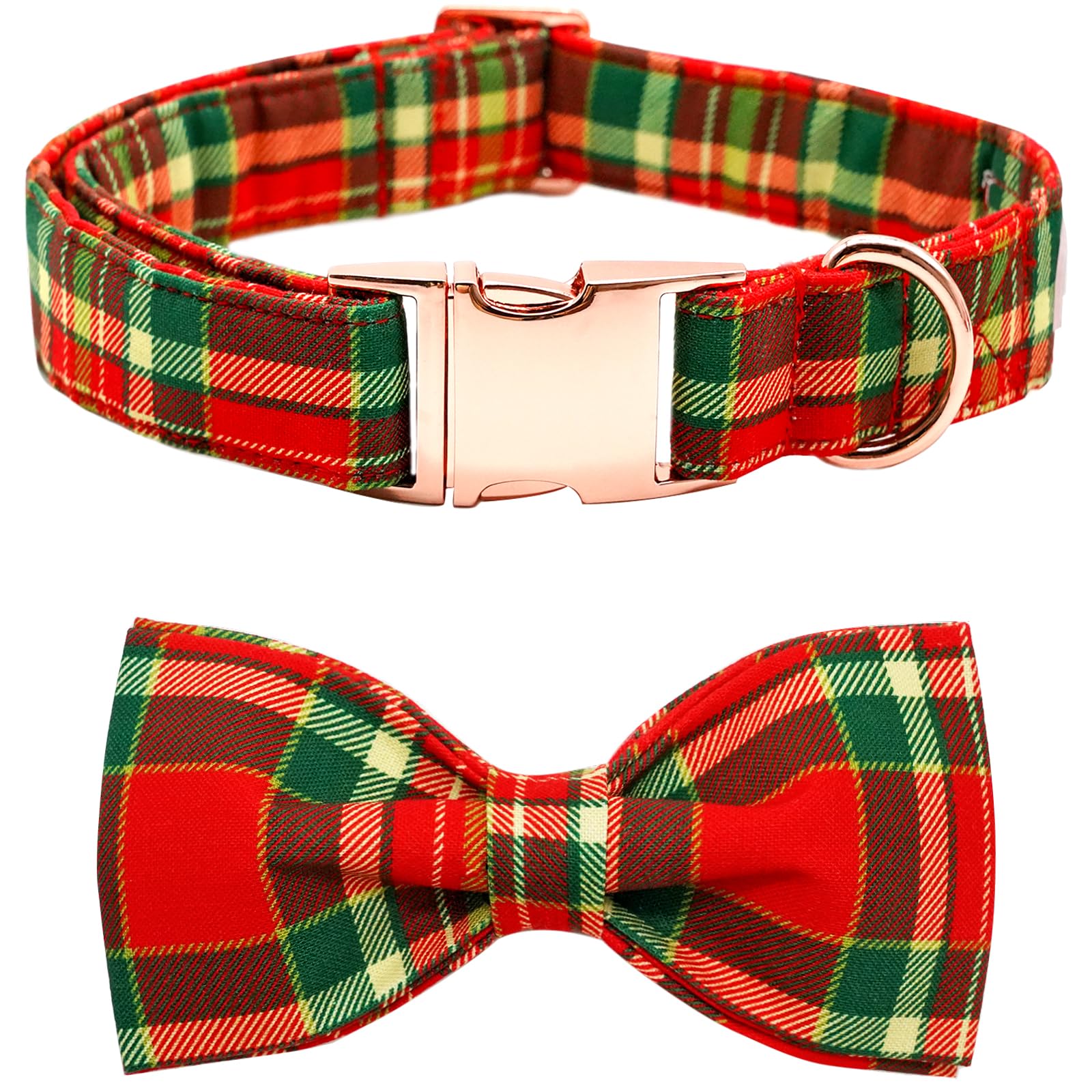 Bobo Rainbow Dog Collar - Christmas Red Plaid Dog Collars Bowtie Gift Soft Bow Collar with Bow Adjustable Metal Buckle Pet Collar for Medium Dogs