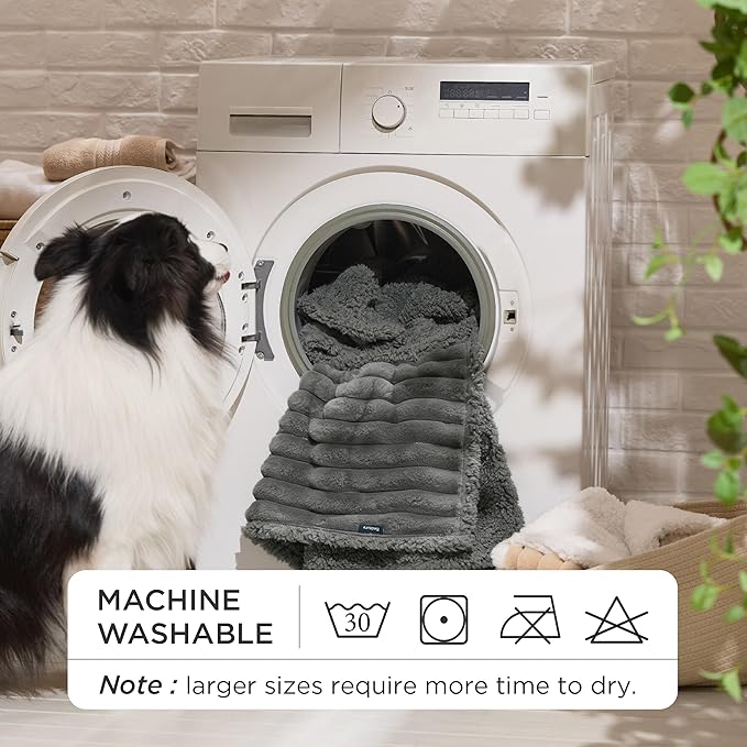Bedsure ComfyFleece™ Waterproof Dog Blankets for Medium Dogs - Soft Puppy Cat Blanket Corduroy Fleece Washable, Cozy Calming Reversible Furniture Protection for Pet Kitten Doggy,30"x40", Warm Grey