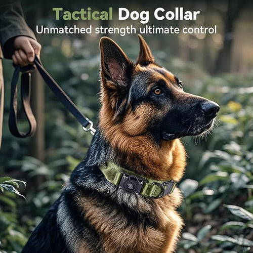 2026 Upgrade Waterproof AirTag Dog Collar, Military Tactical Dog Collar with AirTag Holder, Comfortable Control Handle and Metal Buckle, GPS Dog Collar Holder for Medium to Large Dogs (ArmyGreen, XL)