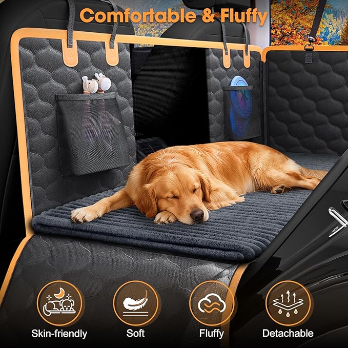 FURTIME Backseat Pet Bed Mat, Non-Slip Washable Dog Bed for Car Back Seat