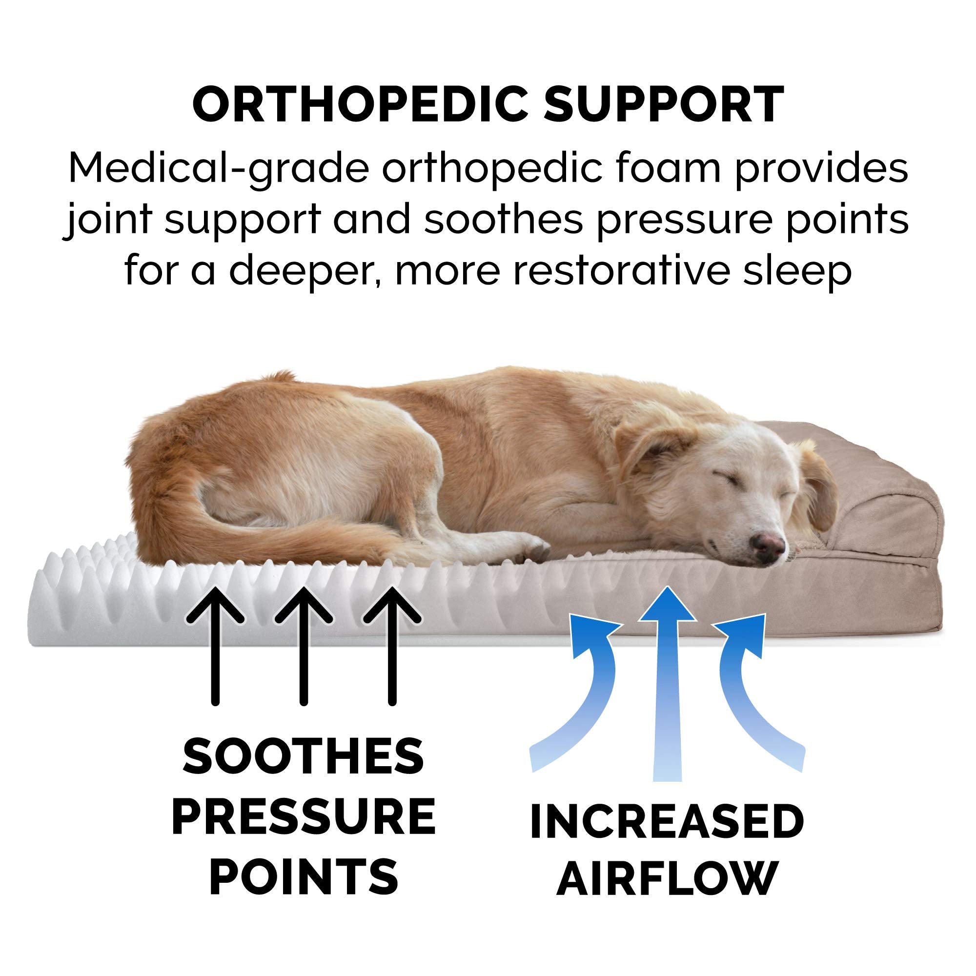 Furhaven Orthopedic Dog Bed for Large Dogs w/ Removable Bolsters & Washable Cover, For Dogs Up to 95 lbs - Plush & Suede Sofa - Almondine, Jumbo/XL