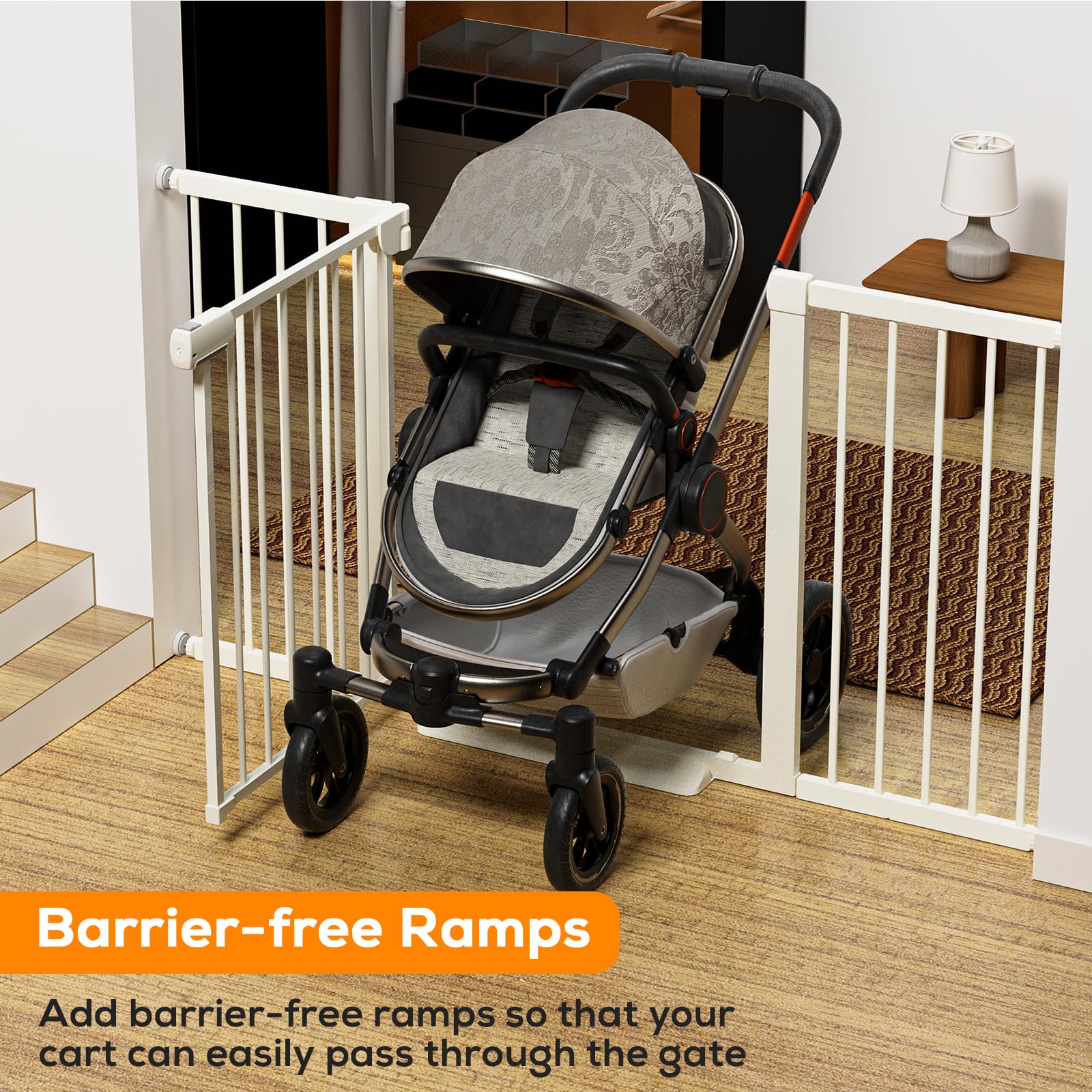 MUTAK 29.5-46" Magnetic Baby Gate for Stairs, Baby Safety Essentials, Auto Close Gate for Doorways, Easy Install Pressure Mounted Dog Gate Indoor, Pet Gates for Dogs, White