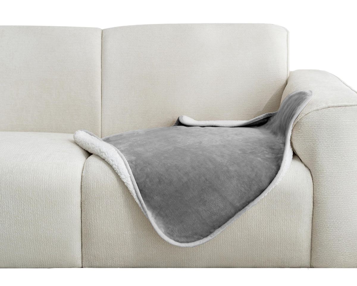 gogobunny Waterproof Bed Blanket, Reversible Sherpa Fleece Throw Blanket for Dog Puppy Cat, Furniture Cover Protects Bed Couch Sofa from Liquid Pee and Pet Fur (Cream, 90x108 inches)