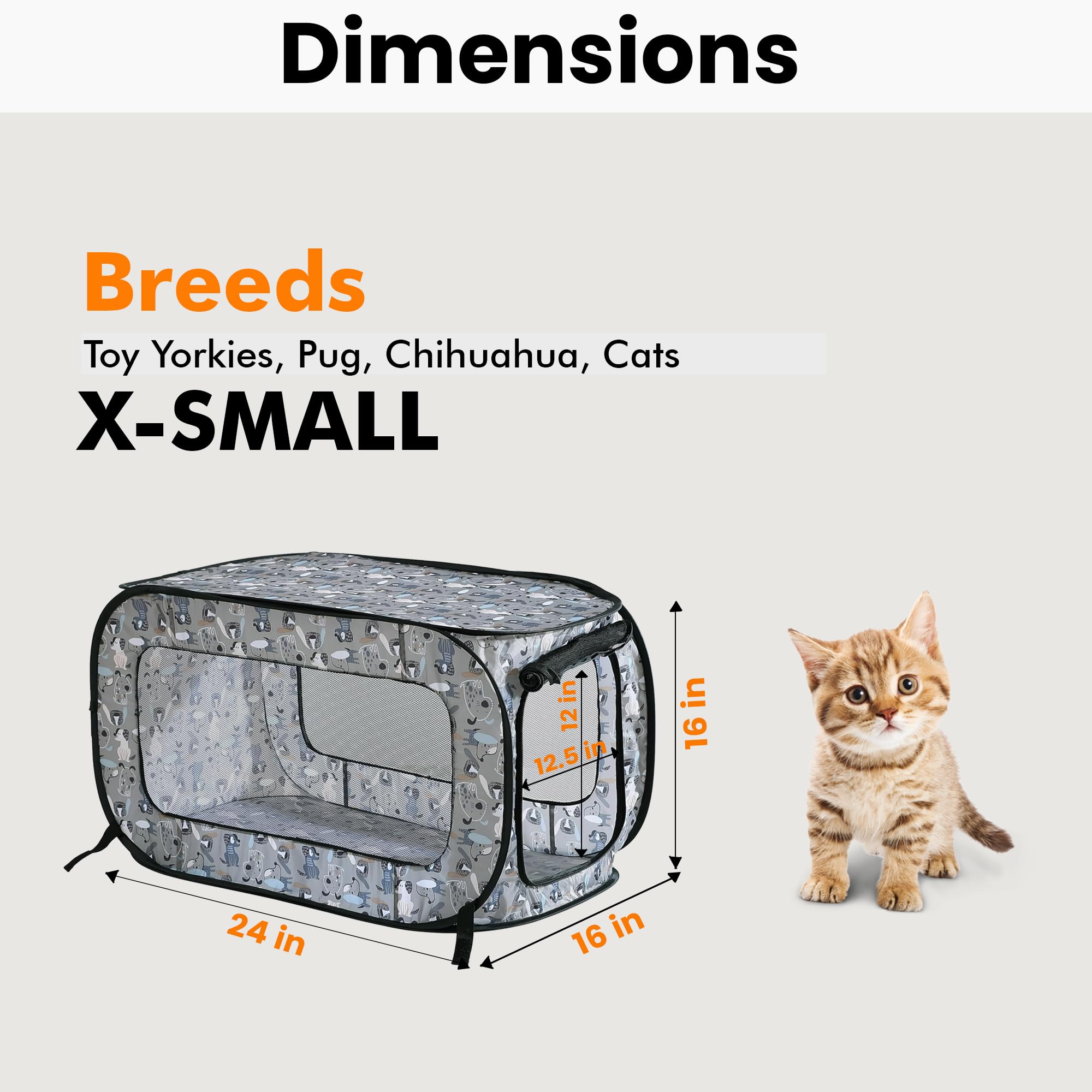 Portable Collapsible Pop Up Kennel, 24" L x 16.6" W x 16" H, Tail Waggers