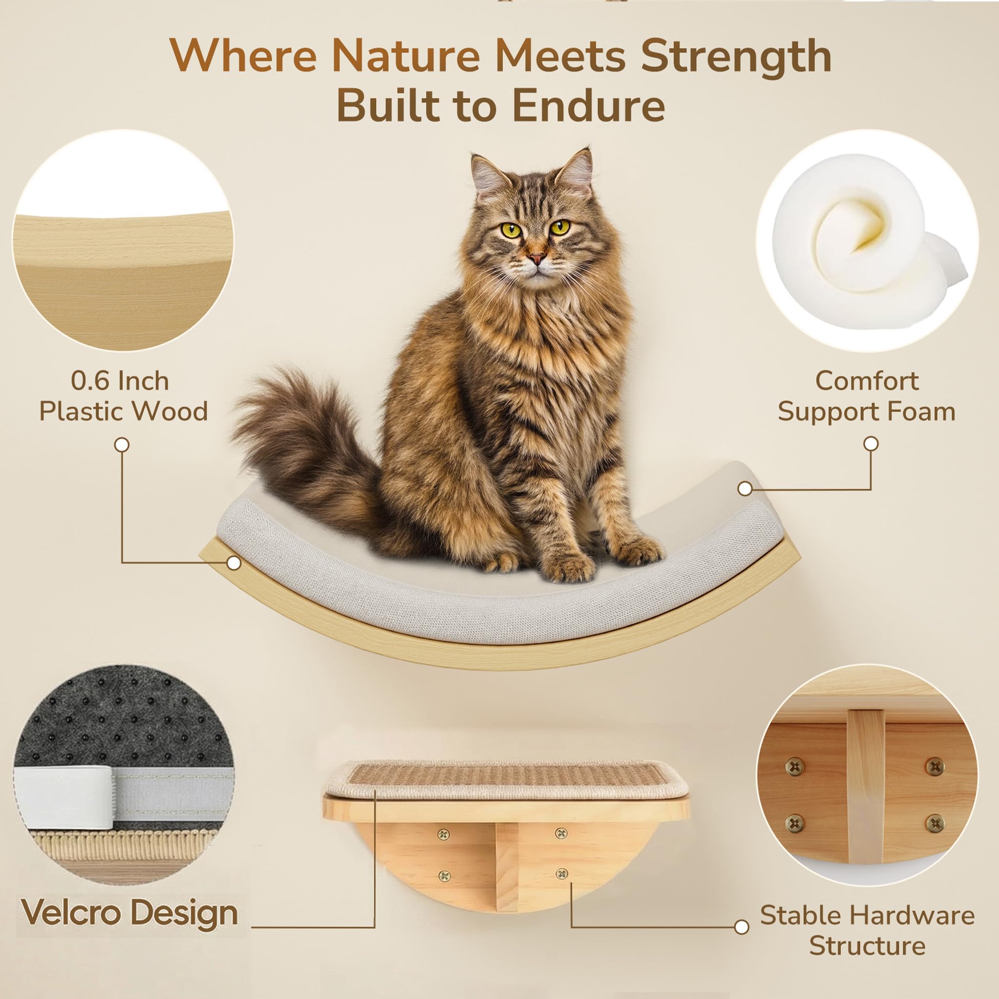 4-PCS Cat Wall Shelves with Foam-Padded Bed & Sisal Steps for Indoor Cats