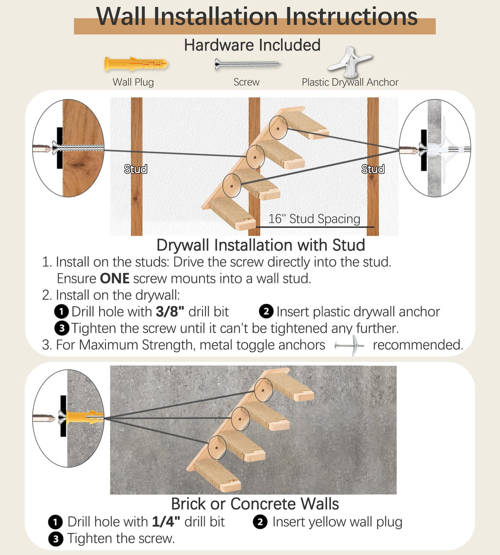 Cat Climbing Stair Shelf, Wall Mounted Reversible Ladder 2PCS 4 Steps