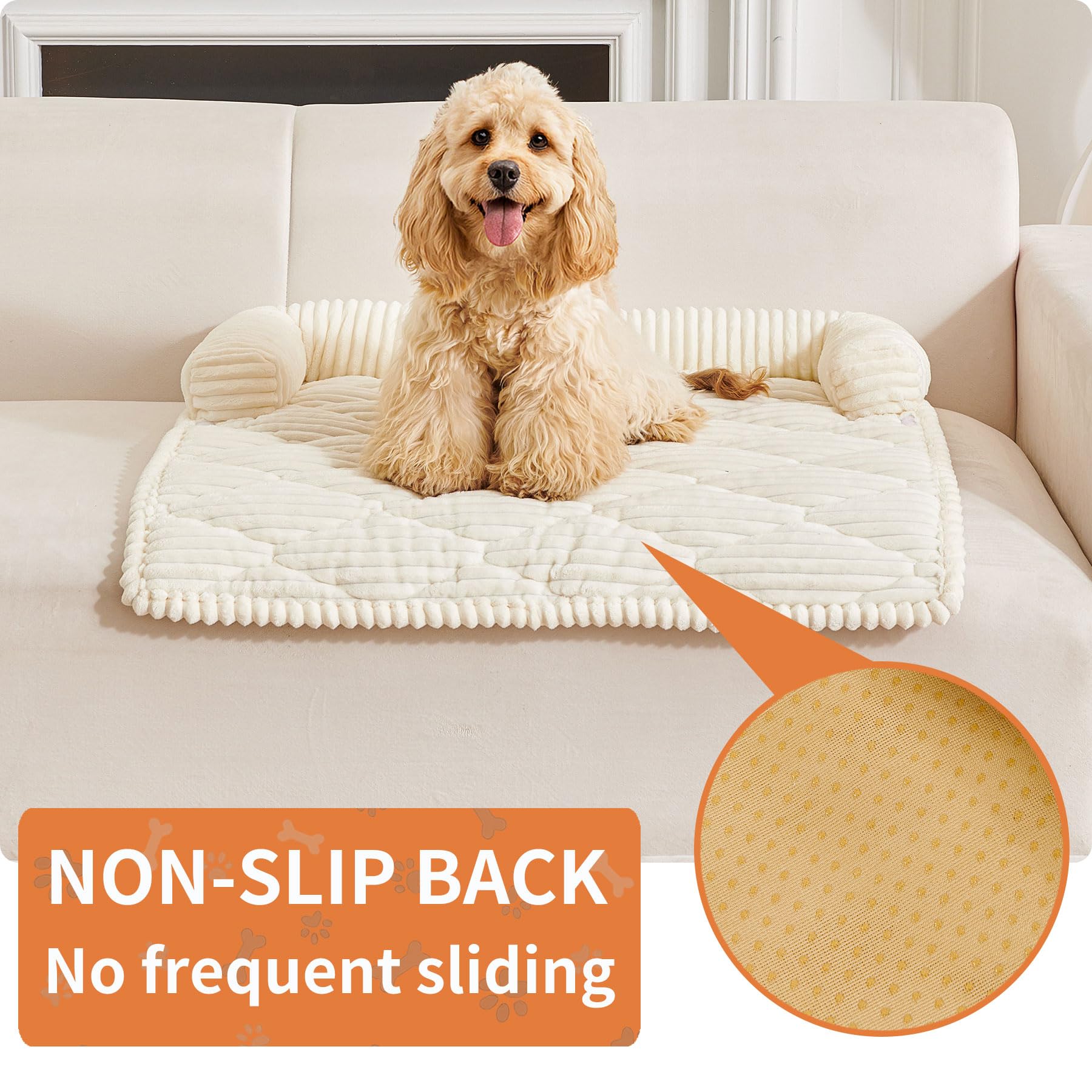 HAOMAIJIA Dog Couch Bed for Large Dogs, Non Slip Pet Couch Covers for Sofa Thick Soft Washable Dog Couch Cover Protector All Seasons Universal Dogs and Cats Bed Mat (Off White, Large)