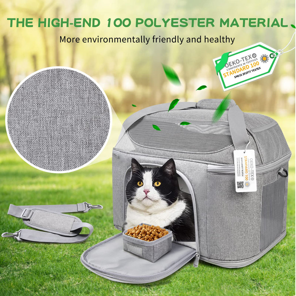 Bejibear Large Cat Carrier for 2 Cats, Soft Side Pet Carrier for Cats Small Dog, Collapsible Travel Dog Carrier Bag TSA Airline Approved Dog Carrier Backpack,Grey