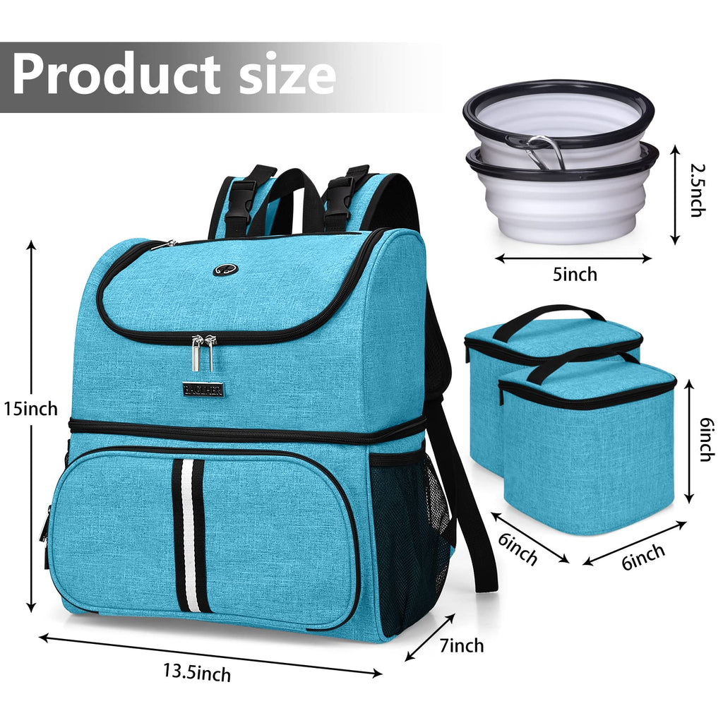 BAGLHER Pet Travel Bag, Double-Layer Pet Supplies Backpack (for All Pet Travel Supplies), Pet Travel Backpack with 2 Silicone Collapsible Bowls and 2 Food Baskets Sky Blue