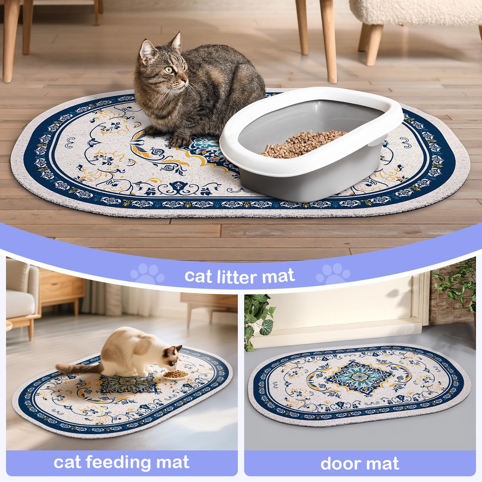 Bienbee Cat Litter Mat, 40" x 30" Dense Trapping Mesh for Litter Boxes