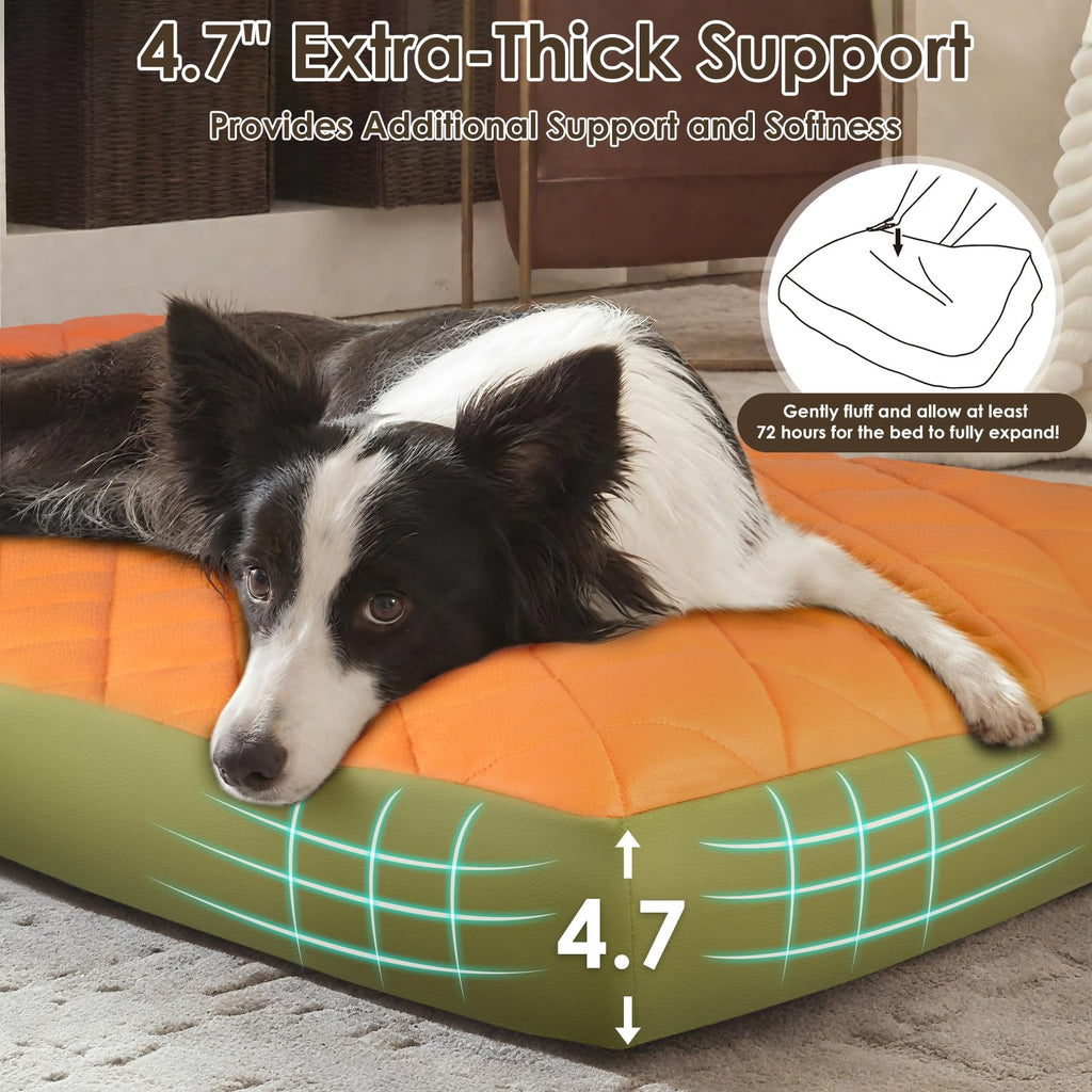 35.5" x 23.5" x 4.7" Large Orthopedic Dog Beds, Waterproof Faux Leather Memory Foam Dog Bed, Egg Crate Foam Support & Non-Slip Bottom Pet Beds for Medium Dogs and Large Dogs, Easy to Clean