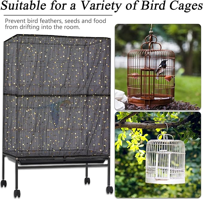 JULMELON 2 Pcs Bird Cage Seed Catcher Adjustable Netting Cover with Hooks