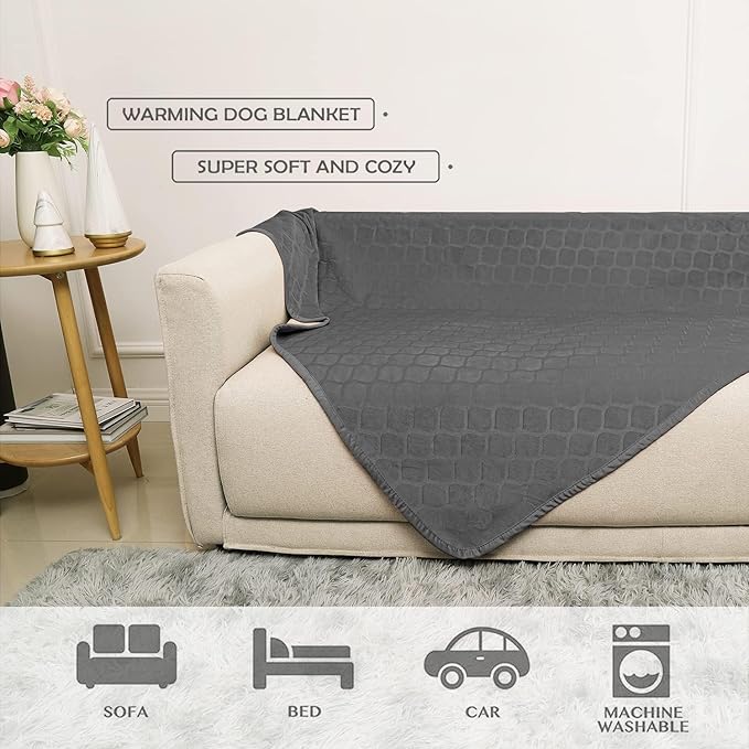 fuguitex Waterproof Dog Blanket Bed Cover Dog Crystal Velvet Moroccan Fuzzy Cozy Plush Pet Blanket Throw Blanket for Couch Sofa(40 * 60 inch, Dark Grey+Grey)