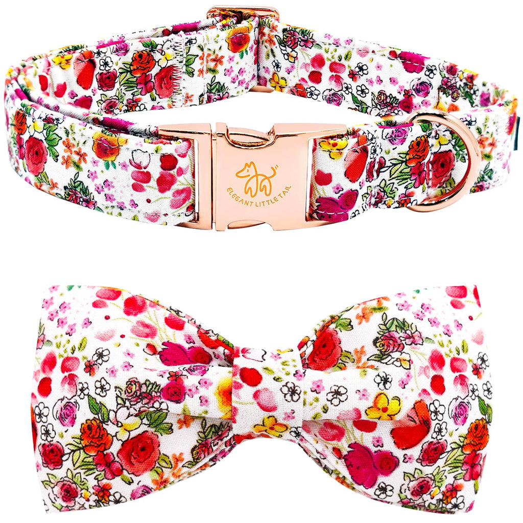 Elegant little tail Dog Collar, Pink Rose Print Pet Collar Summer Dog Collar Durable Metal Buckle Dog Collars Cotton Pet Adjustable Dog Collars for X-Small Dogs
