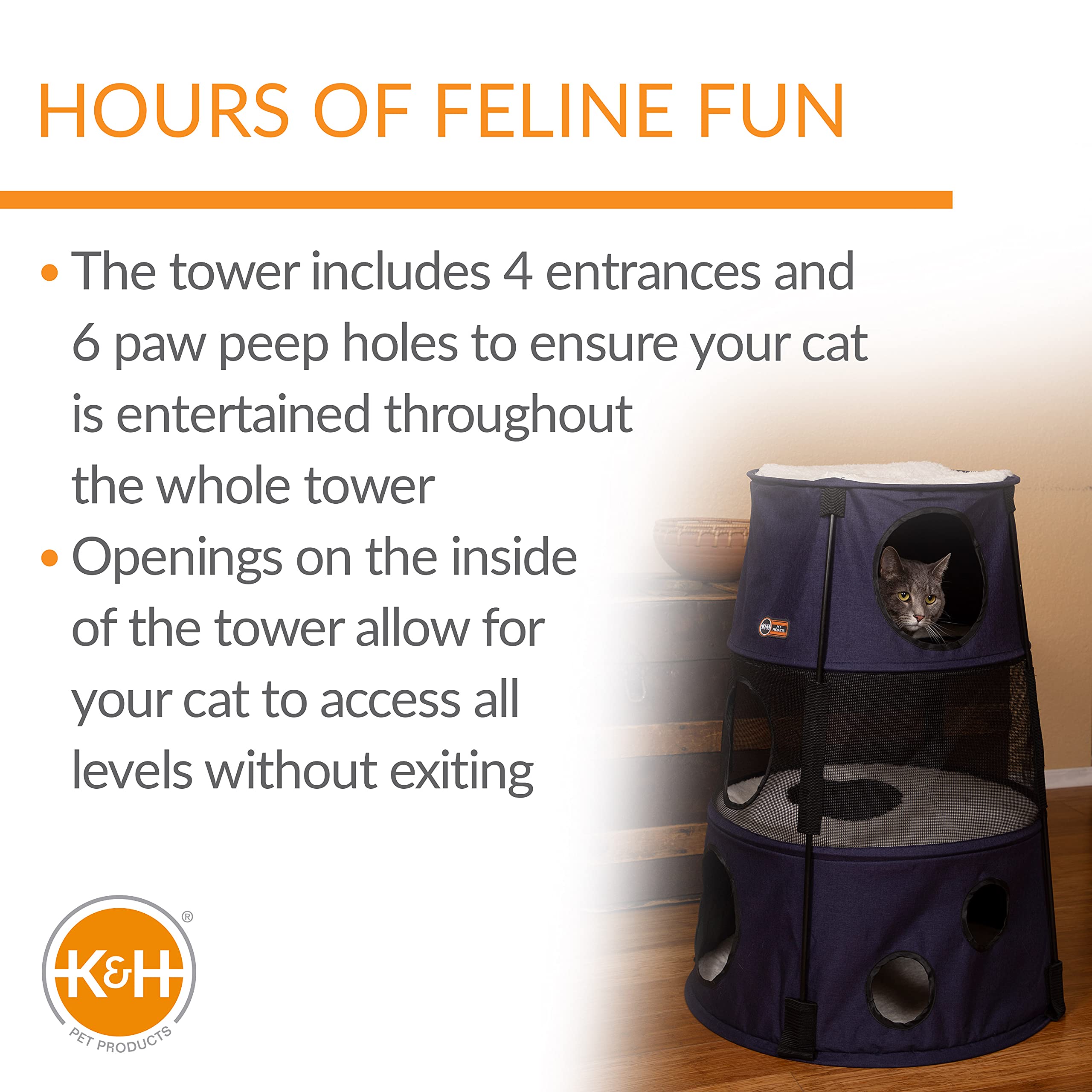 K&H Cat Tower, Tree Condo for Multiple Large Indoor Cats, 3 Level, Denim