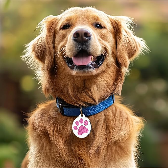 Dog Tags Personalized for Pets Dog Name Tags Personalized Dog Tag Engraved with Any Name & Text Custom Dog ID Tags Glitter Bone ID Tag for Puppy Cat (Pink-Round, S)