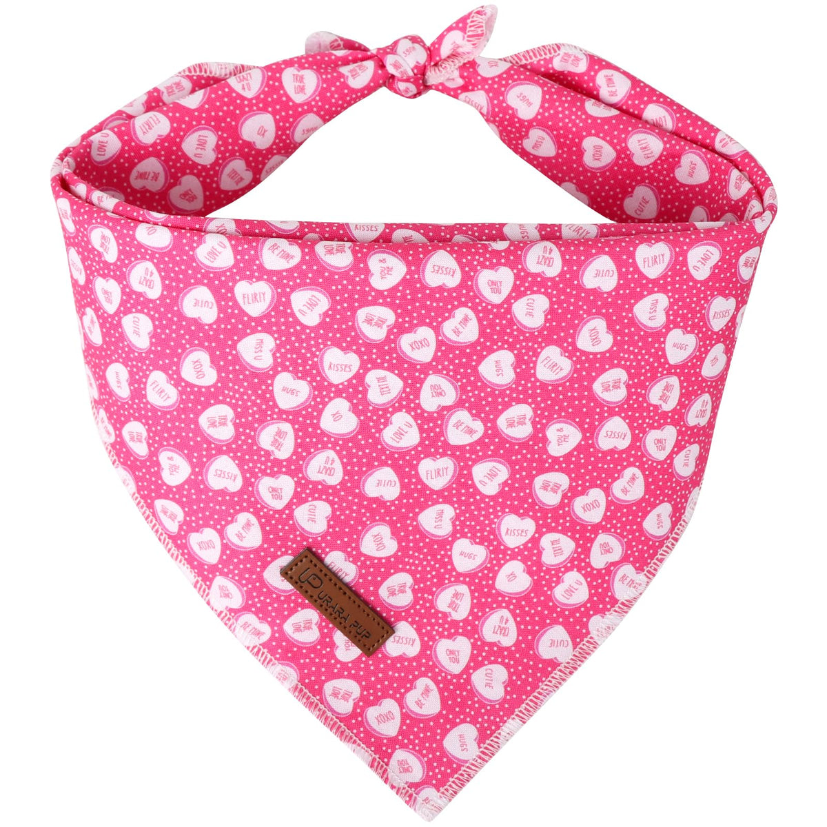 UP URARA PUP Valentine Dog Bandana - Pink Heart Triangle Bib Scarf for Small Medium Pets, Cotton Kerchief for Girl Boy Dogs or Cats, Red Puppy Bandana