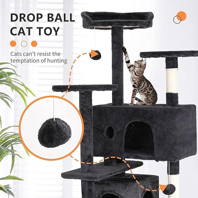 Bigacc 54in Cat Tree Tower, Multi-Level Cat Furniture Activity Center with Cat Scratching Posts Stand House for Indoor Cats, Cat Condo with Cat Furniture Activity Center for Cats Kitten, Dark Gray