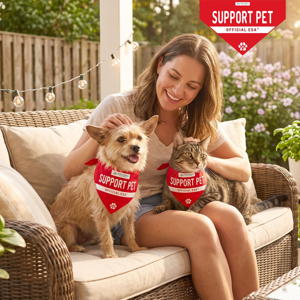 Service Dog Bandana, ESA and PSD Pet Scarf, Reversible Cotton Support Pet Accessories, Emotional Support Dog and Cat Bandana for Small and Medium Pets, Red