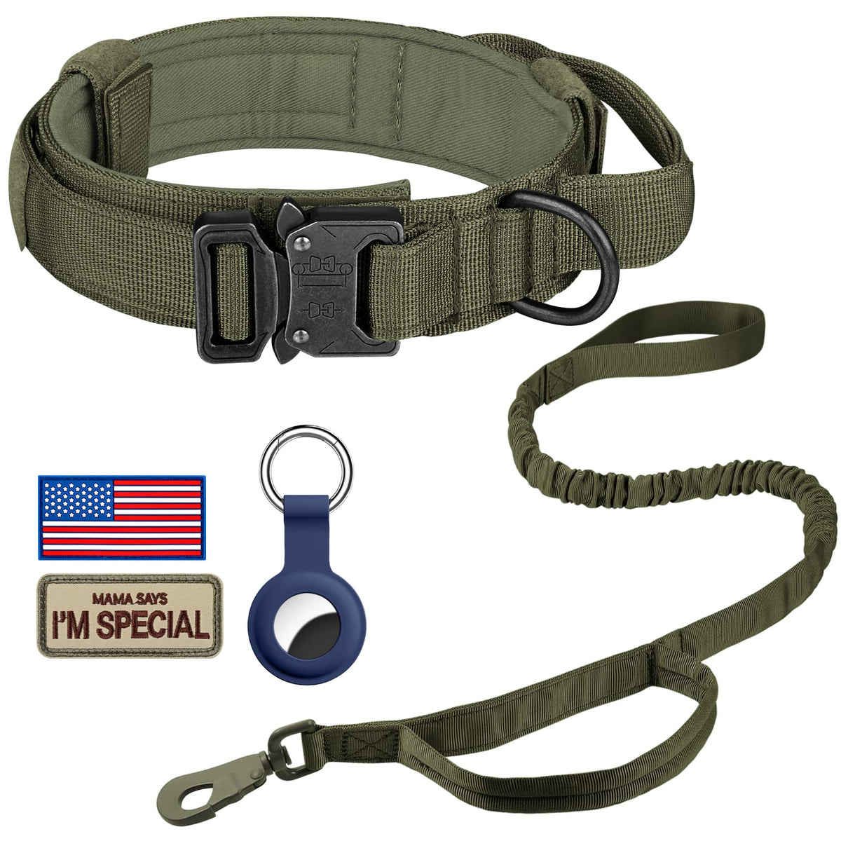 DAGANXI Tactical Dog Collar, Adjustable Military Training Nylon Dog Collar with Control Handle and Heavy Metal Buckle for Medium and Large Dogs, with Patches and Airtags Case (L, Pink)