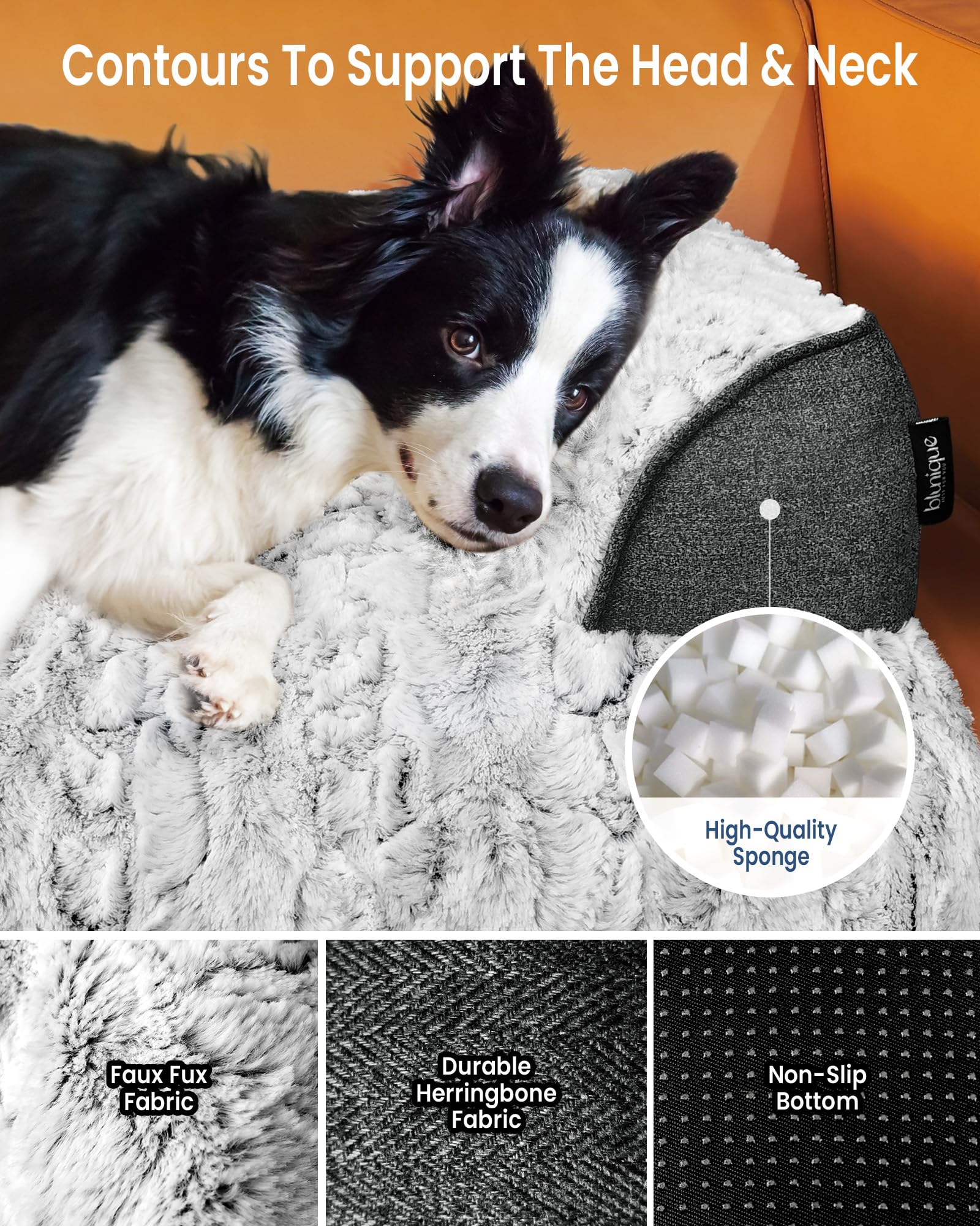 blunique Calming Large Dog Bed for Couch, 41 x 37 inch Removable Couch Cover for Dogs Washable, Non-Slip Fluffy Plush Dog Sofa Mat for Furniture Protector - Grey
