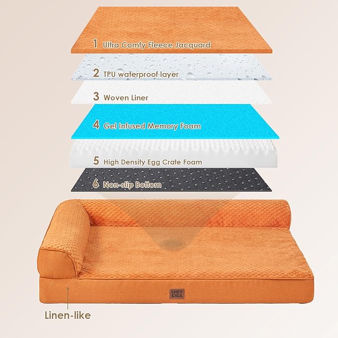 EHEYCIGA Memory Foam Dog Bed Large Size Dogs, Orthopedic Dog Bed Large with Washable Removable Cover, Waterproof Pet Sofa Couch with Nonskid Bottom, 36x27x6, Pumpkin