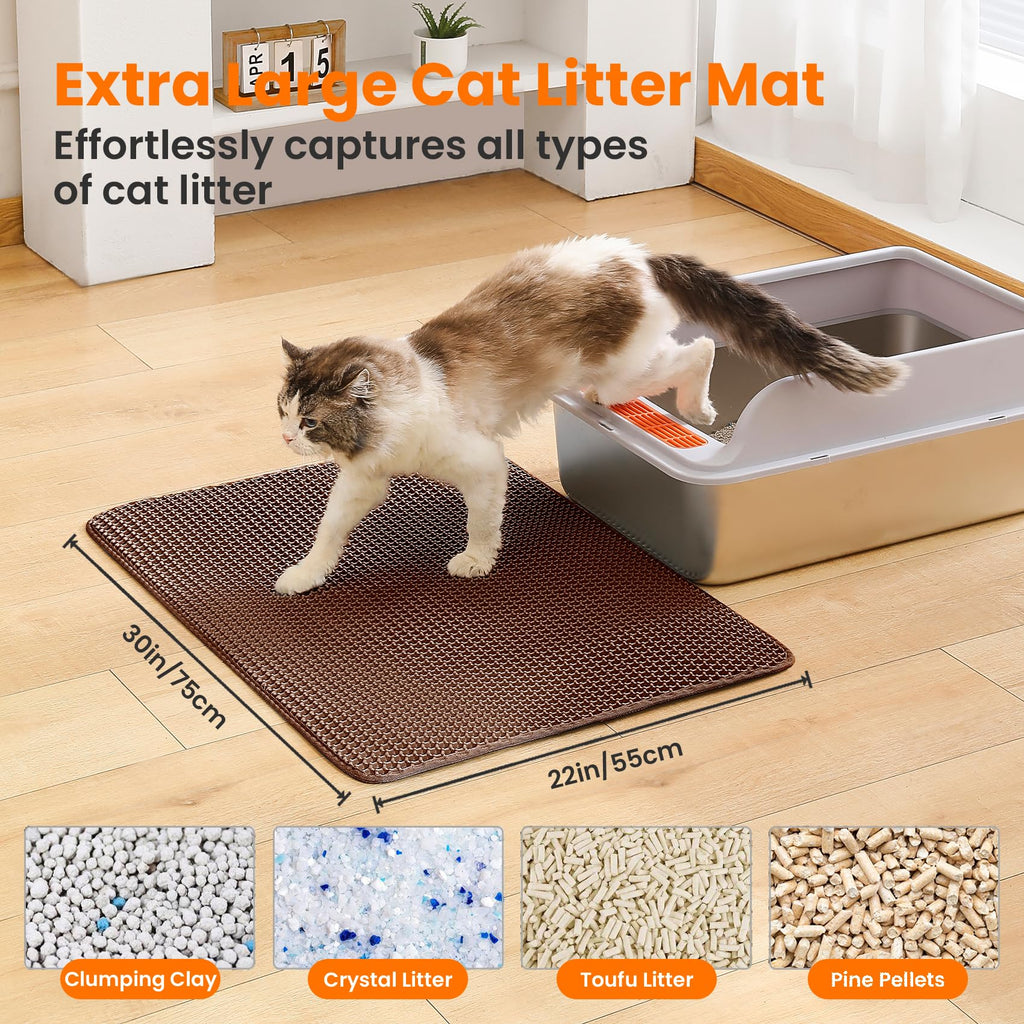 Petinstinct Extra Large Cat Litter Mat, Double Layer Honeycomb, Brown