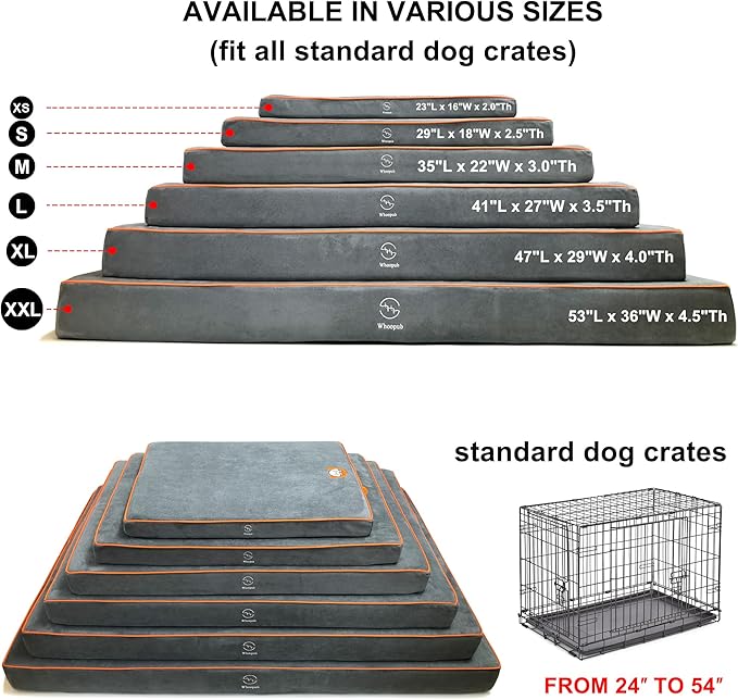 Whoopub Hard-Wearing Orthopedic Dog Bed for Crate, 53x36 Inch, Made of Memory and HR Foam, Two-Sided Use, Providing Soft and Relatively Hard Support, with an Extra Inner Waterproof Protector (Gray)