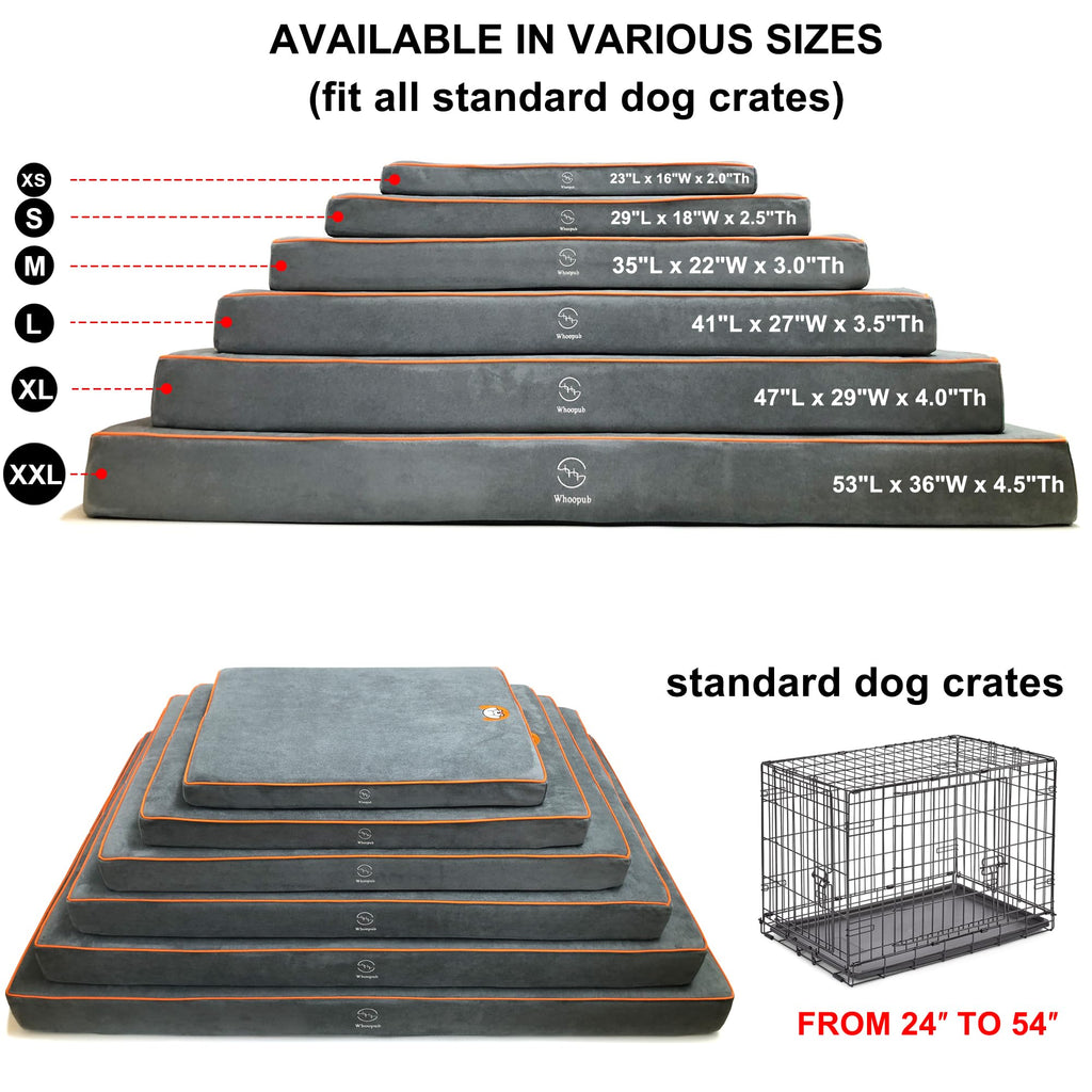 Whoopub Hard-Wearing Orthopedic Dog Bed for Crate, 47x29 Inch, Made of Memory and HR Foam, Two-Sided Use, Providing Soft and Relatively Hard Support, with an Extra Inner Waterproof Protector (Gray)