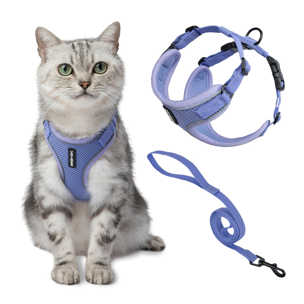 Voyager Escape-Proof Step-in Lock Cat Harness & 5ft Neoprene-Handle Leash Set All-Weather Mesh with Reflective Stitching for Small to Large Cats by Best Pet Supplies, Lavender (327), XXS
