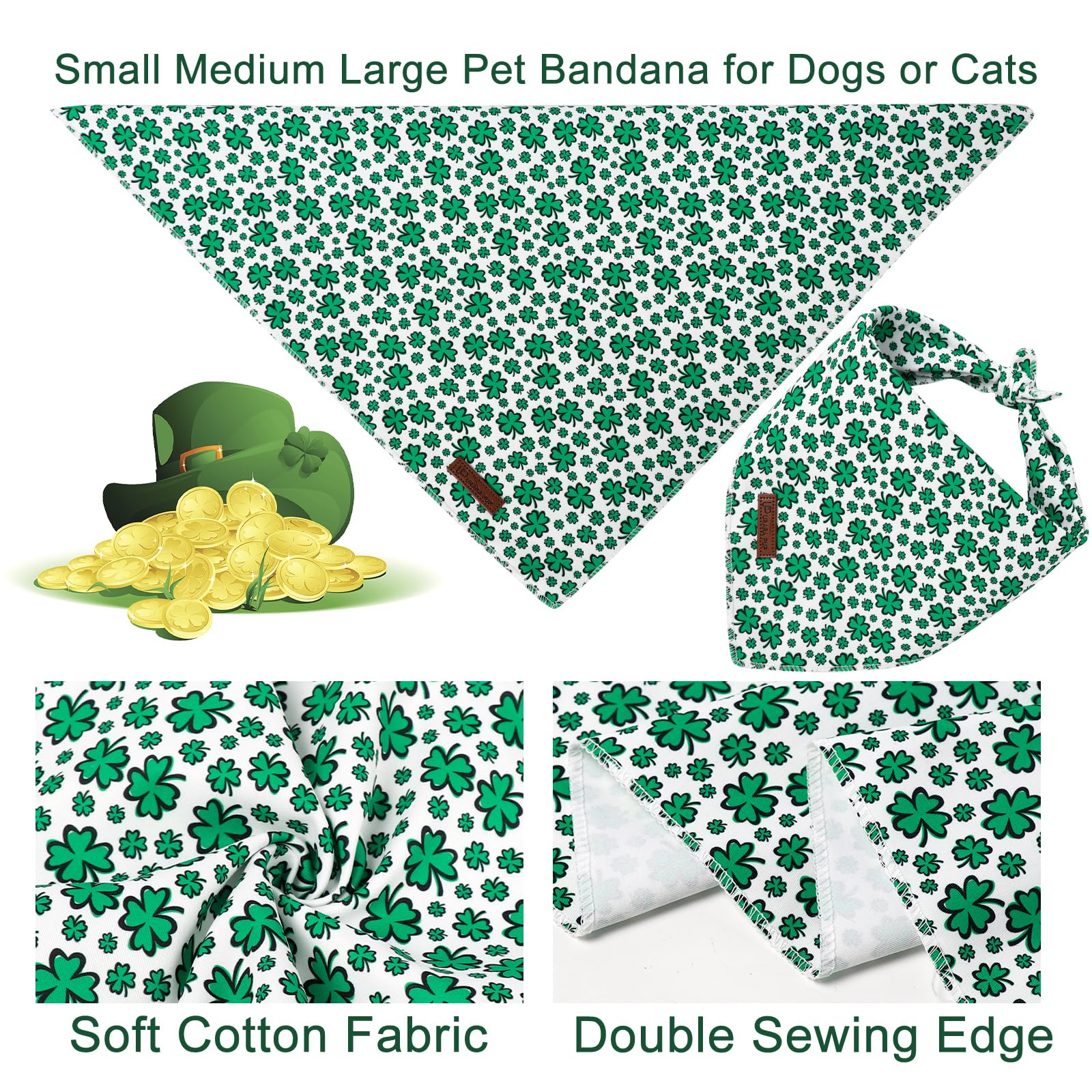 St. Patrick's Dog Bandana, UP URARA PUP Shamrock Triangle Bid Scarf for Medium Large Dogs, Cotton Kerchief for Girl Boy Puppies, Cute Spring Green Bandana,S