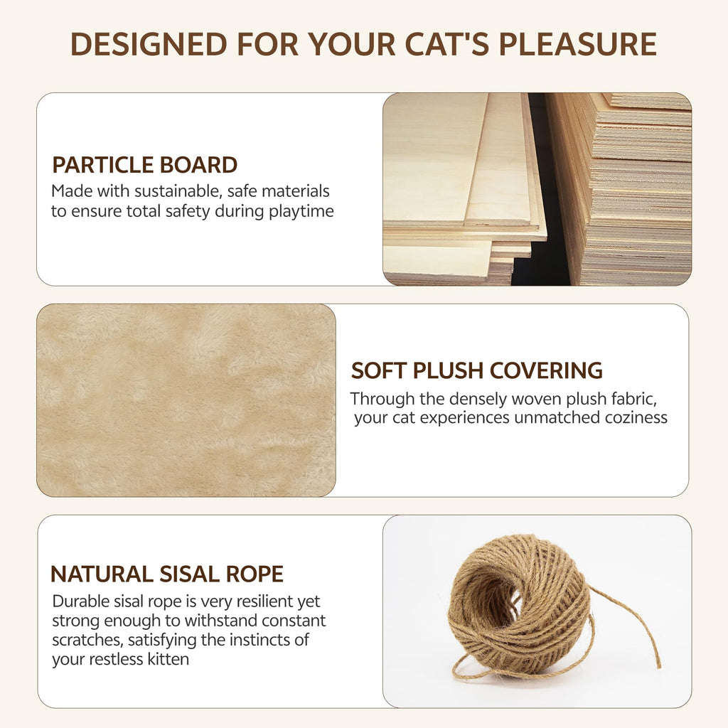 Homiflex 16-in-1 Cat Wall Shelves, Cat Furniture w/Tunnel & Bridge, Beige
