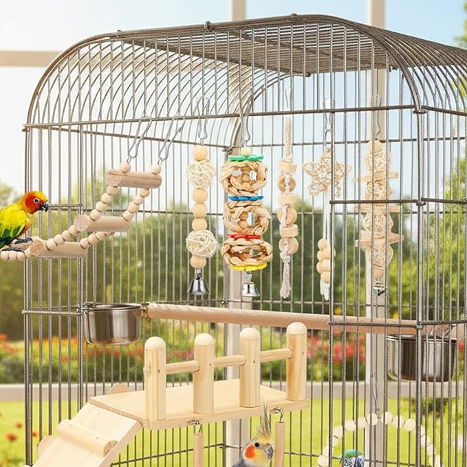 Morezi Bird Swing for cage Parakeet Parrot Swing Wood Hemp Rope Ladder Toy Play Gym Hanging Swing Parrot Perch Hammock Toy for Budgerigar Conure Cockatiel mynah Finches Small Medium Breeds 10pcs